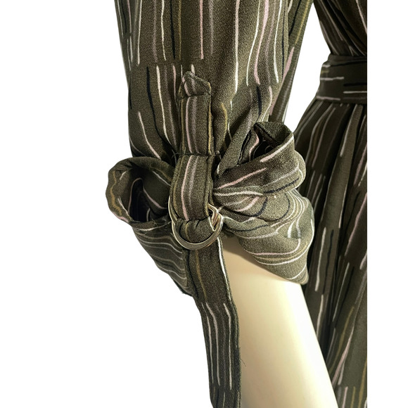 Apt. 9 Sz M Shirt Dress with Belt Roll Tab Sleeves Above-Knee Mod Olive Stripes - Picture 9 of 12